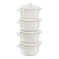 Staub Set De Cocotte 4-pzs, Redondo, Blanco Marfil, Cerámica