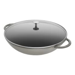 Staub Wok Con Tapa De Cristal 37 Cm, Hierro Fundido, Gris Grafito