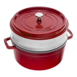 Staub Cocotte Con Vaporera 26 Cm, Redondo, Cereza, Hierro Fundido