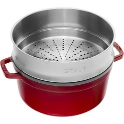 Staub Cocotte Con Vaporera 26 Cm, Redondo, Cereza, Hierro Fundido -Cocina Comercio 40510601 1