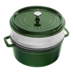 Staub Cocotte Con Vaporera 26 Cm, Redondo, Albahaca, Hierro Fundido