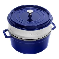 Staub Cocotte Con Vaporera 26 Cm, Redondo, Azul Oscuro, Hierro Fundido