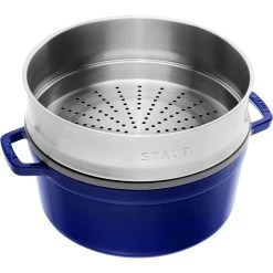 Staub Cocotte Con Vaporera 26 Cm, Redondo, Azul Oscuro, Hierro Fundido -Cocina Comercio 40510604 1
