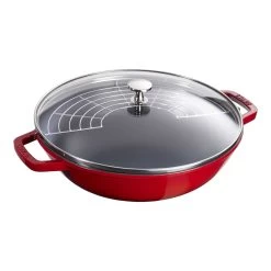 Staub Wok Con Tapa De Cristal 30 Cm, Hierro Fundido, Cereza