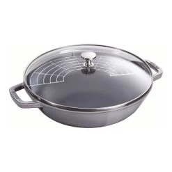 Staub Wok Con Tapa De Cristal 30 Cm, Hierro Fundido, Gris Grafito