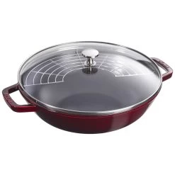 Staub Wok Con Tapa De Cristal 30 Cm, Hierro Fundido, Granadina