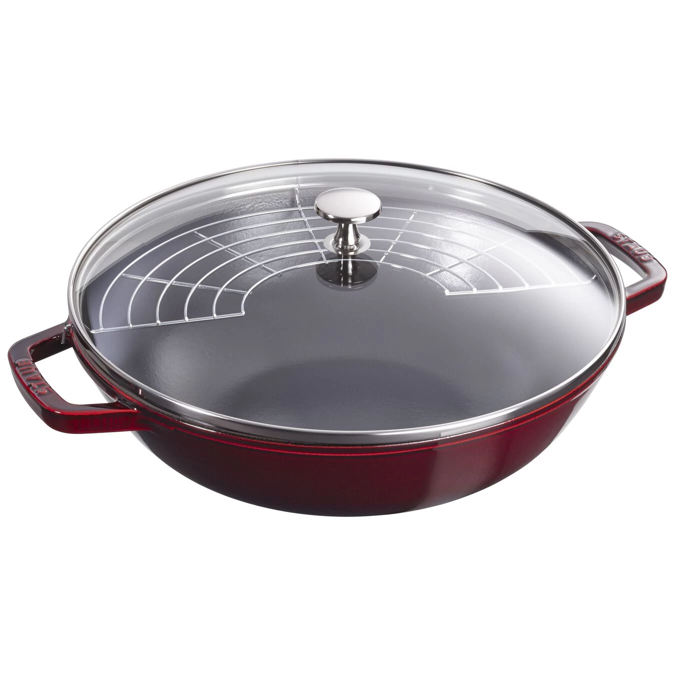 Staub Wok Con Tapa De Cristal 30 Cm, Hierro Fundido, Granadina 3 Staub Wok Con Tapa De Cristal 30 Cm, Hierro Fundido, Granadina