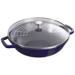 Staub Wok Con Tapa De Cristal 30 Cm, Hierro Fundido, Azul Oscuro