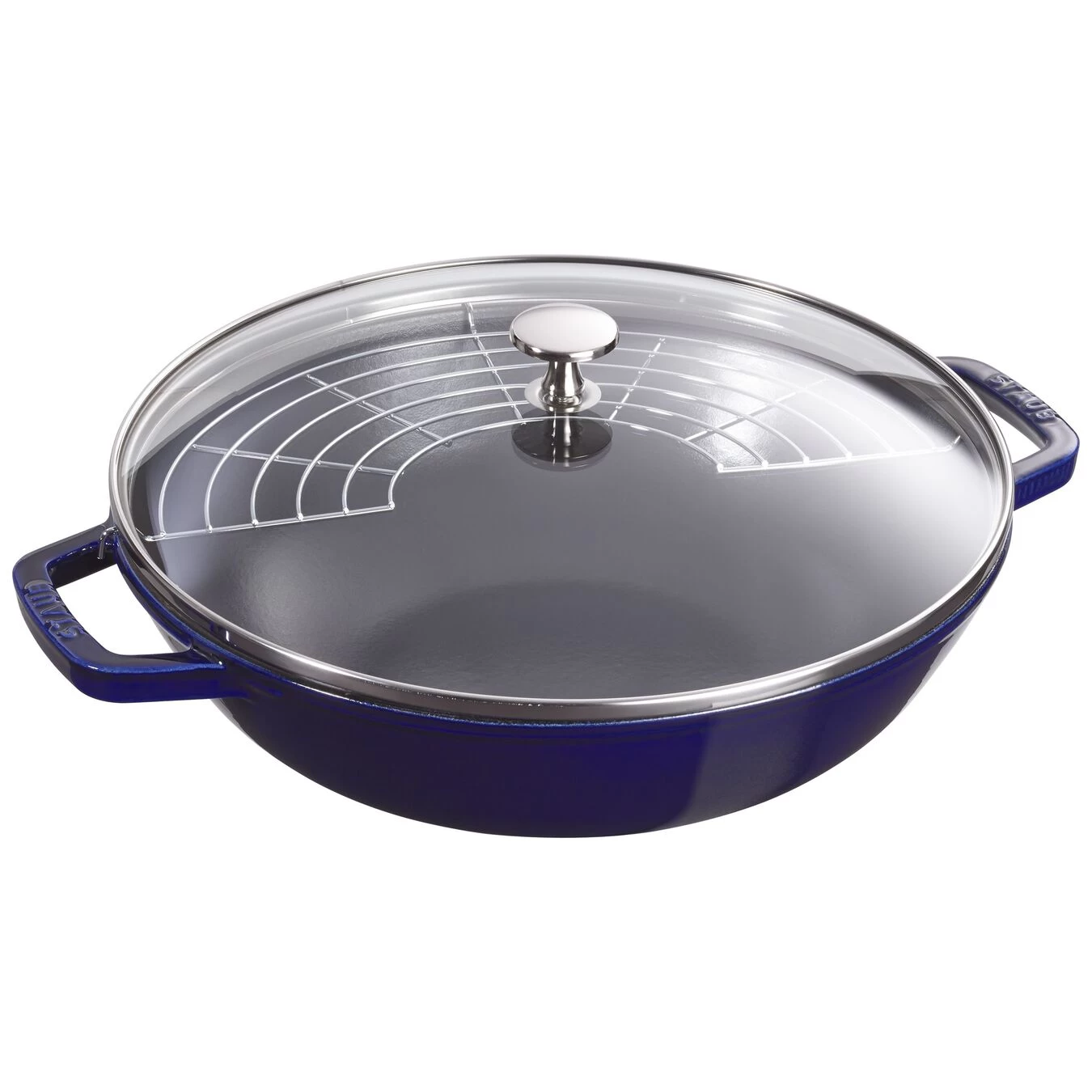Staub Wok Con Tapa De Cristal 30 Cm, Hierro Fundido, Azul Oscuro 3 Staub Wok Con Tapa De Cristal 30 Cm, Hierro Fundido, Azul Oscuro