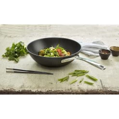 Demeyere Wok Fondo Plano 30 Cm, Aluminio, Plata-negro -Cocina Comercio 000022479